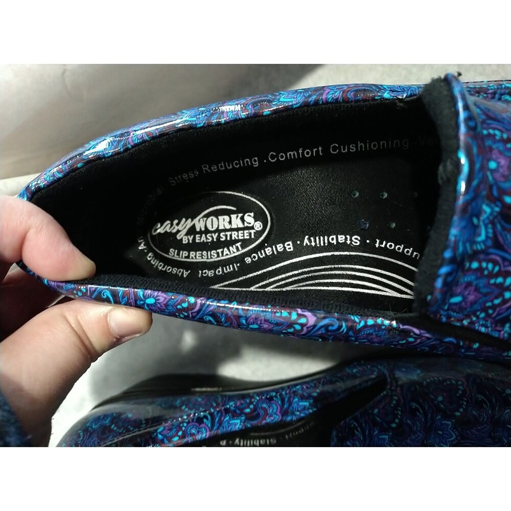 Easy Works Stress Reducing Blue Purple Paisley Nursing Shoes Size 11 - Picture 4 of 9